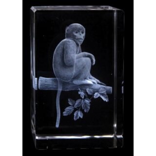 Monkey Zodiac laser-etched crystal block with LED Stand