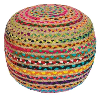 Multi Chindi & Jute Pouffe - Handcrafted - Image 3