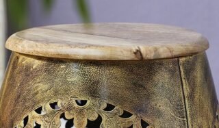Nanda Hand-cut Metal Lamp Table/Stool With Wood Top - Image 2
