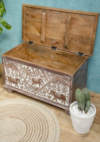Large Handcarved Blanket Box, Orissa Carving - Image 3