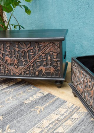 Handcarved Blanket Box/Ottoman, Orissa Carving - Image 4