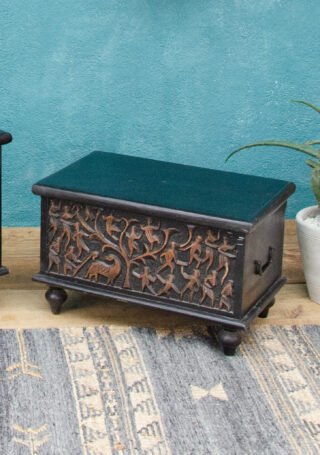 Handcarved Blanket Box/Ottoman, Orissa Carving - Image 2
