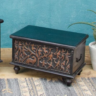 Handcarved Blanket Box/Ottoman, Orissa Carving