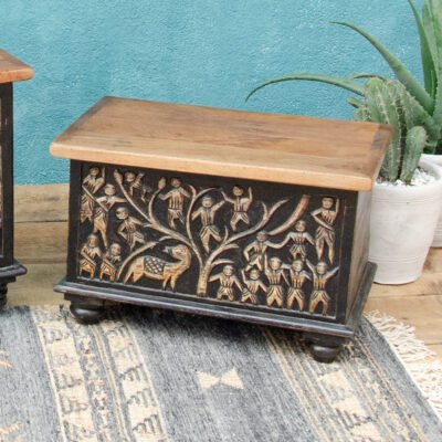 Handcarved Blanket Box/Ottoman, Orissa Carving