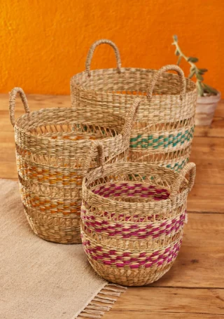 Open Weave Seagrass Basket Set, Handcrafted