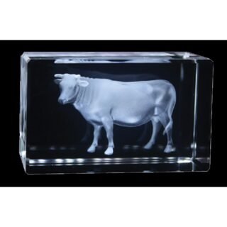 Ox Zodiac laser-etched crystal block with LED Stand