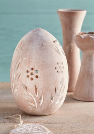 Pair of Terracotta Egg Tealight Holders/Lanterns - Image 3