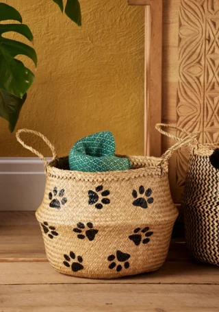 Paw Print Seagrass Basket, Large, Handcrafted