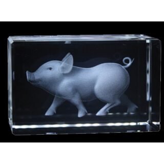 Pig Zodiac laser-etched crystal block with LED Stand