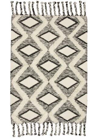 Mandor diamond tufted rug with braided fringes, 120 x 180cm