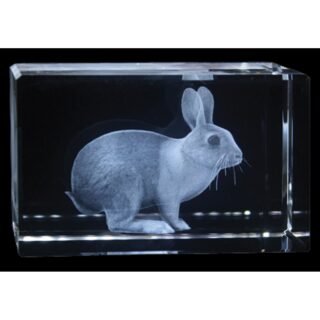 Rabbit Zodiac laser-etched crystal block with LED Stand
