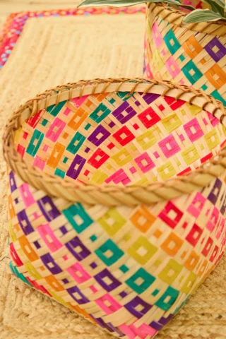 Rainbow Check Bamboo Storage Basket Set - Image 3
