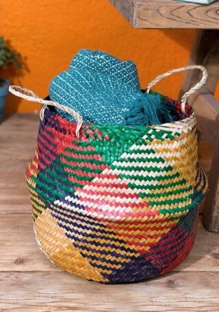 Rainbow Check Seagrass Basket, Large, Handcrafted