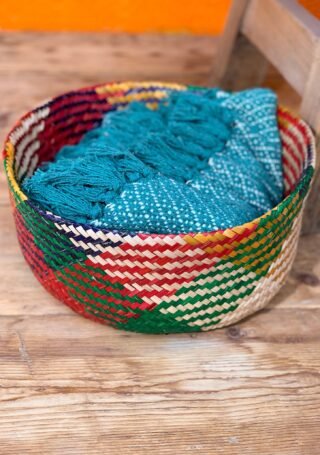 Rainbow Check Seagrass Basket, Large, Handcrafted - Image 3