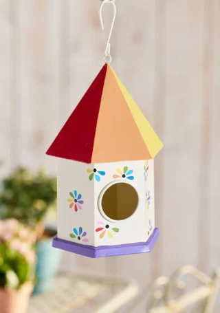 Rainbow Flower Birdhouse, Handpainted, 23 x 15 X 13cm