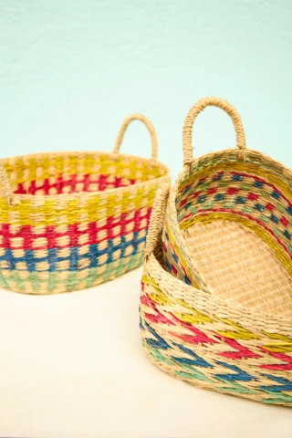 Rainbow Seagrass Basket Set with Handles - Image 3