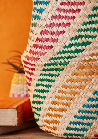 Rainbow Stripe Seagrass Basket, Large, Handcrafted - Image 3