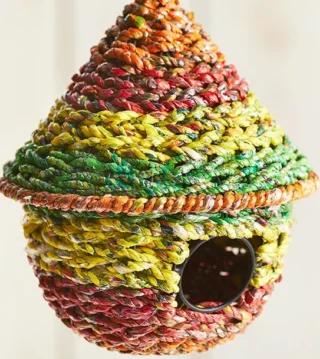 Recycled Round Woven Bird House - Handcrafted 19 x 21cm - Image 2
