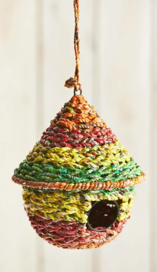 Recycled Round Woven Bird House - Handcrafted 19 x 21cm
