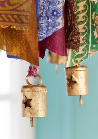 Handcrafted Recycled Sari Windchime/Mobile, 20 x 70cm - Image 3