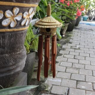 Large Round Seagrass Bird Box with Chimes, Handcrafted