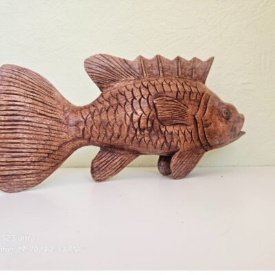 Vintage STANDING FISH, Wood Sculpture/Figurine, 38cm