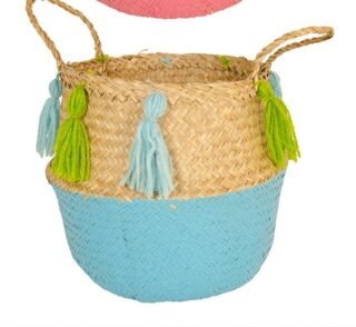 Seagrass Basket With Tassels, Handcrafted