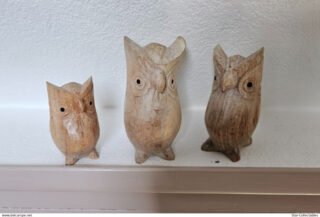 Vintage Set of 3 Owls, Wood Sculpture/Figurines