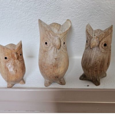 Vintage Set of 3 Owls, Wood Sculpture/Figurines
