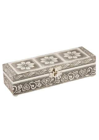Slim Silver Flower Ring Box, Handcrafted - Image 2