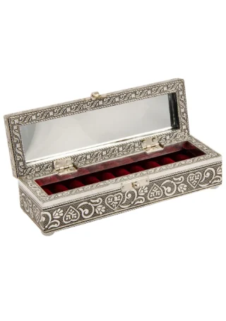 Slim Silver Flower Ring Box, Handcrafted