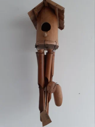 Solid Bamboo Bird Box with Chimes 50 x 16cm, Handcrafted