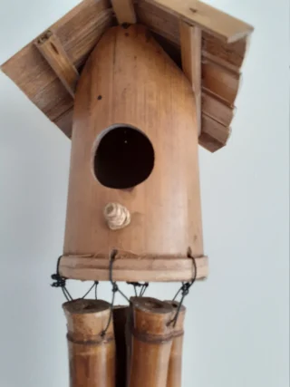 Solid Bamboo Bird Box with Chimes 50 x 16cm, Handcrafted - Image 3