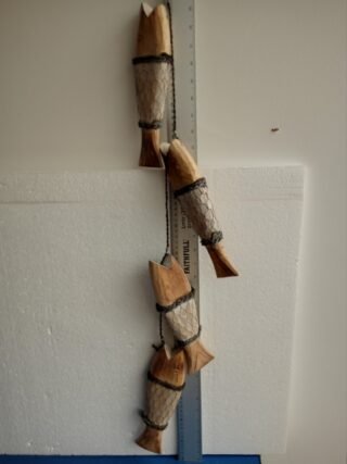 Hand Carved String of 4 Carved Wooden Striped Fish, 103 x 24cm