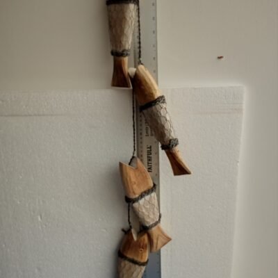 Hand Carved String of 4 Carved Wooden Striped Fish, 103 x 24cm