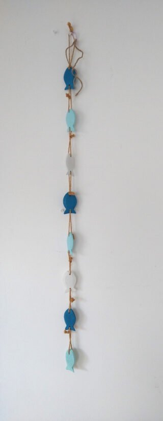 Handcrafted String of Coloured Wood Fish. 95 x 4cm