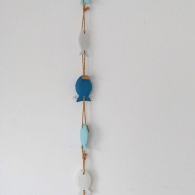 Handcrafted String of Coloured Wood Fish. 95 x 4cm