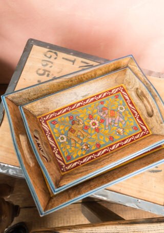 Jayan Elephant Set Of 2 Trays, Handpainted - Image 3
