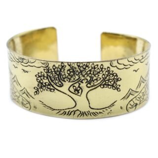Brass Bracelet. Tibetan Mantra, Tree of Life