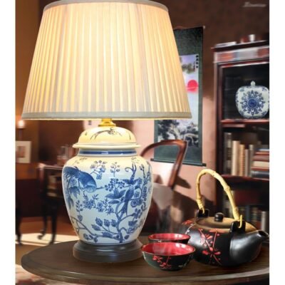 Pair of Tropical Birds Jar Lamps, Porcelain