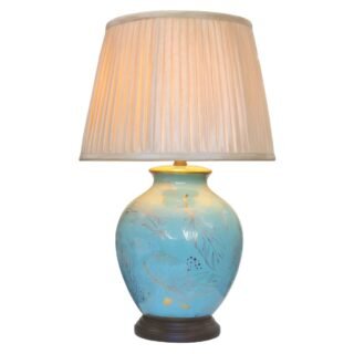 Pair of Turquoise Feather Vase Lamps, Porcelain - Image 2