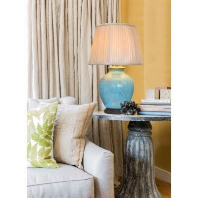 Pair of Turquoise Feather Vase Lamps, Porcelain