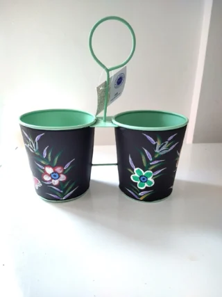 Twin Hanging Handpainted Plant Pots, Handcrafted