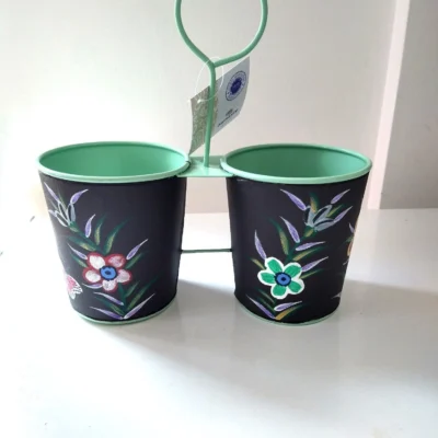 Twin Hanging Handpainted Plant Pots, Handcrafted