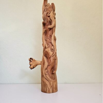 Vintage LIZARDS in TREE STUMP, Wood Sculpture/Figurine, 50cm