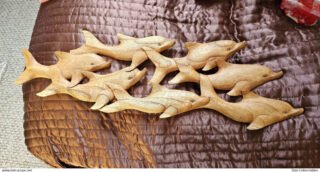 Vintage POD OF 7 DOLPHINS - Wood Sculpture/Wall Plaque, 70cm, Handcrafted