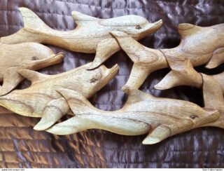Vintage POD OF 7 DOLPHINS - Wood Sculpture/Wall Plaque, 70cm, Handcrafted - Image 4