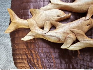 Vintage POD OF 7 DOLPHINS - Wood Sculpture/Wall Plaque, 70cm, Handcrafted - Image 5