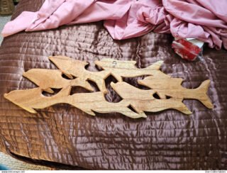 Vintage POD OF 7 DOLPHINS - Wood Sculpture/Wall Plaque, 70cm, Handcrafted - Image 6