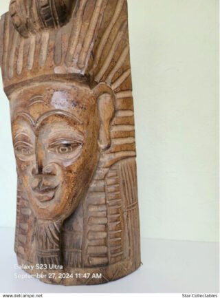 Vintage Pharoah Tutankhamen (King Tut) Bust Wall hanging, - Wood Sculpture, 49cm - Image 6